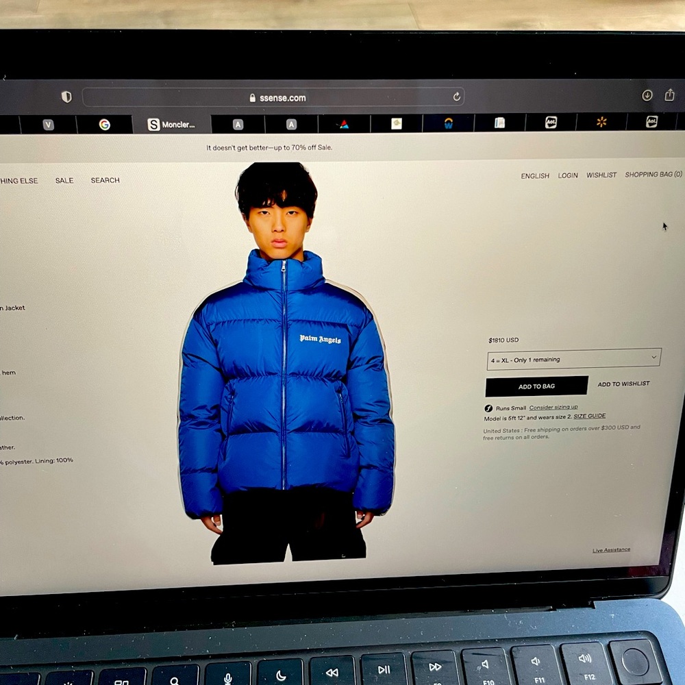 MONCLER GENIUS & MONCLER PALM ANGELS BLUE RODMAN DOWN JACKET
